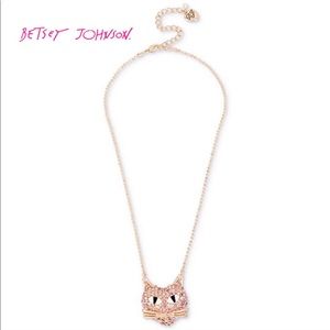 Betsey Johnson Pink Pavé Cat Pendant Necklace